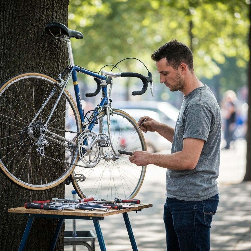 Mecánico profesional reparando bicicleta